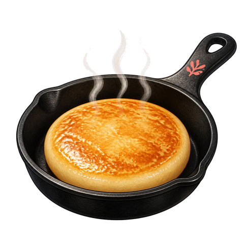 Batter cooking into a chewy mochi pancake.