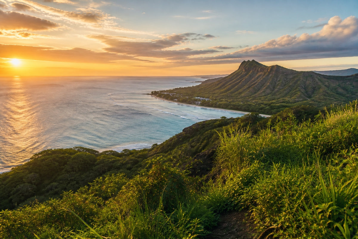 Diamond Head sunrise over the O‘ahu coast.